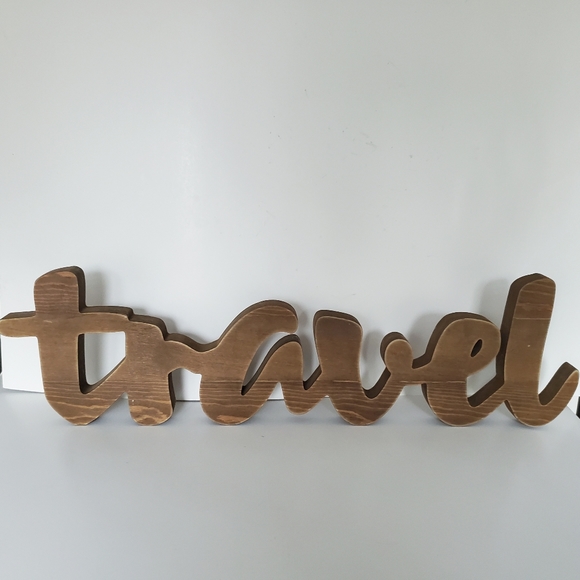 Carved Wood TRAVEL Sign | Gallery Wall Shop Display Tabletop Decor | Wood Grain - Picture 5 of 6